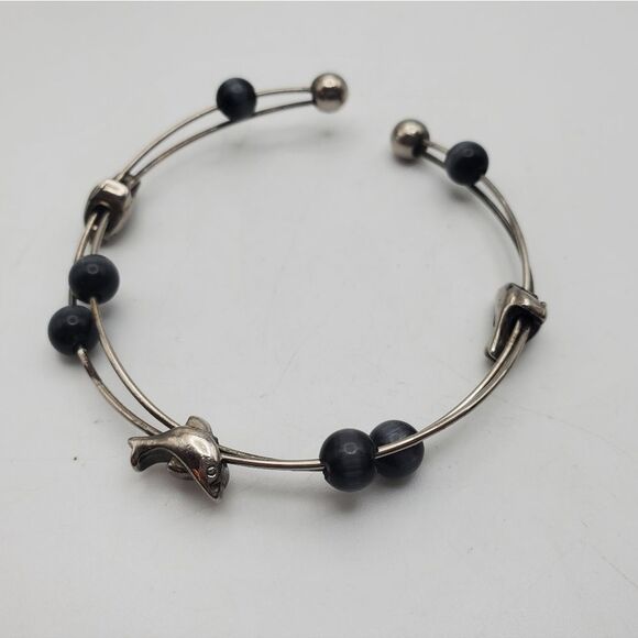 Silver dolphin cerulean black midnight cuff bracelet - Picture 1 of 2